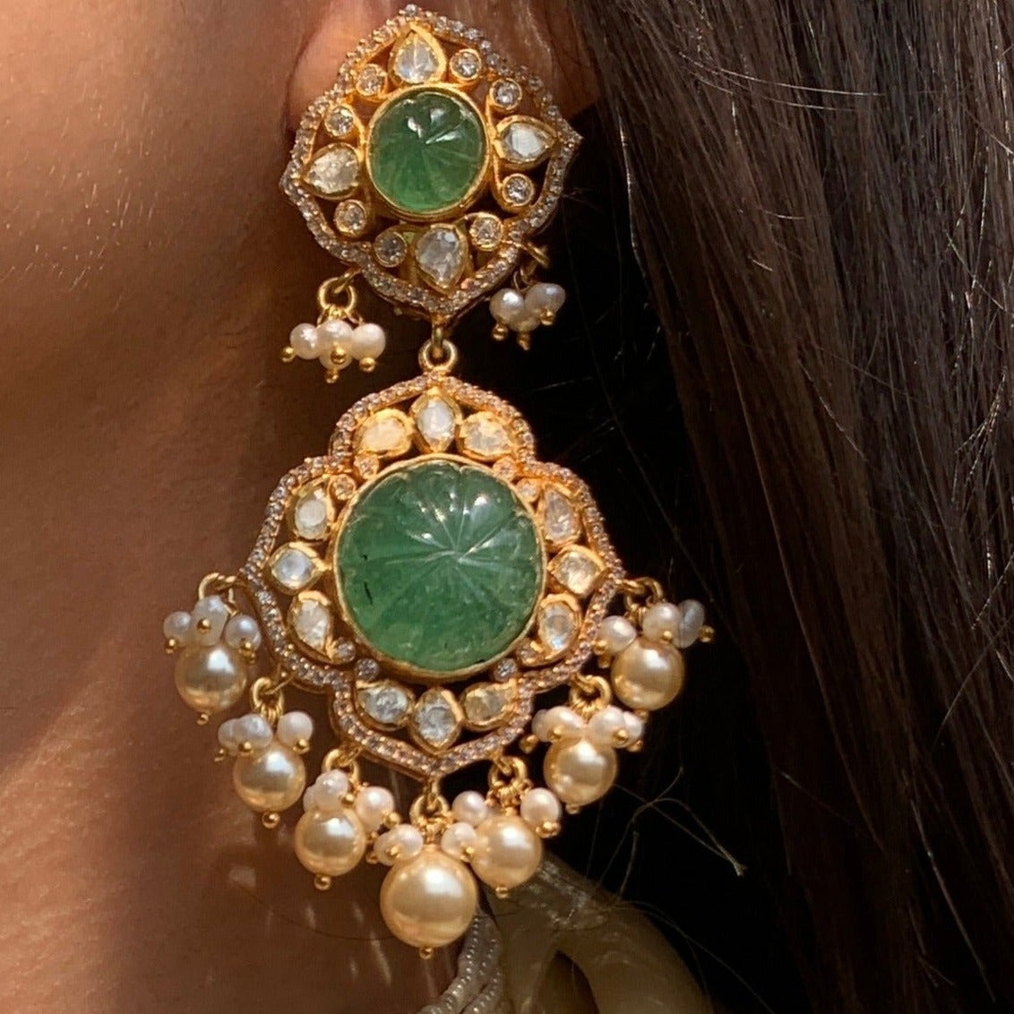 Carved Emerald Earrings