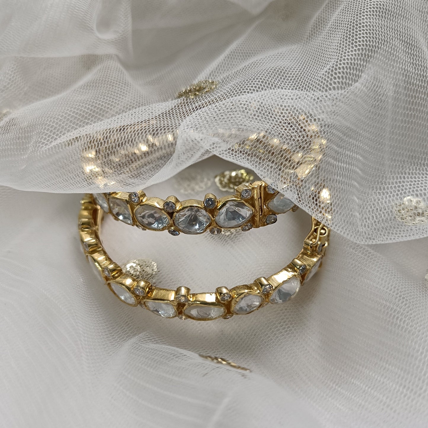 Single Line Polki Bangles with Zircons - Set of 2