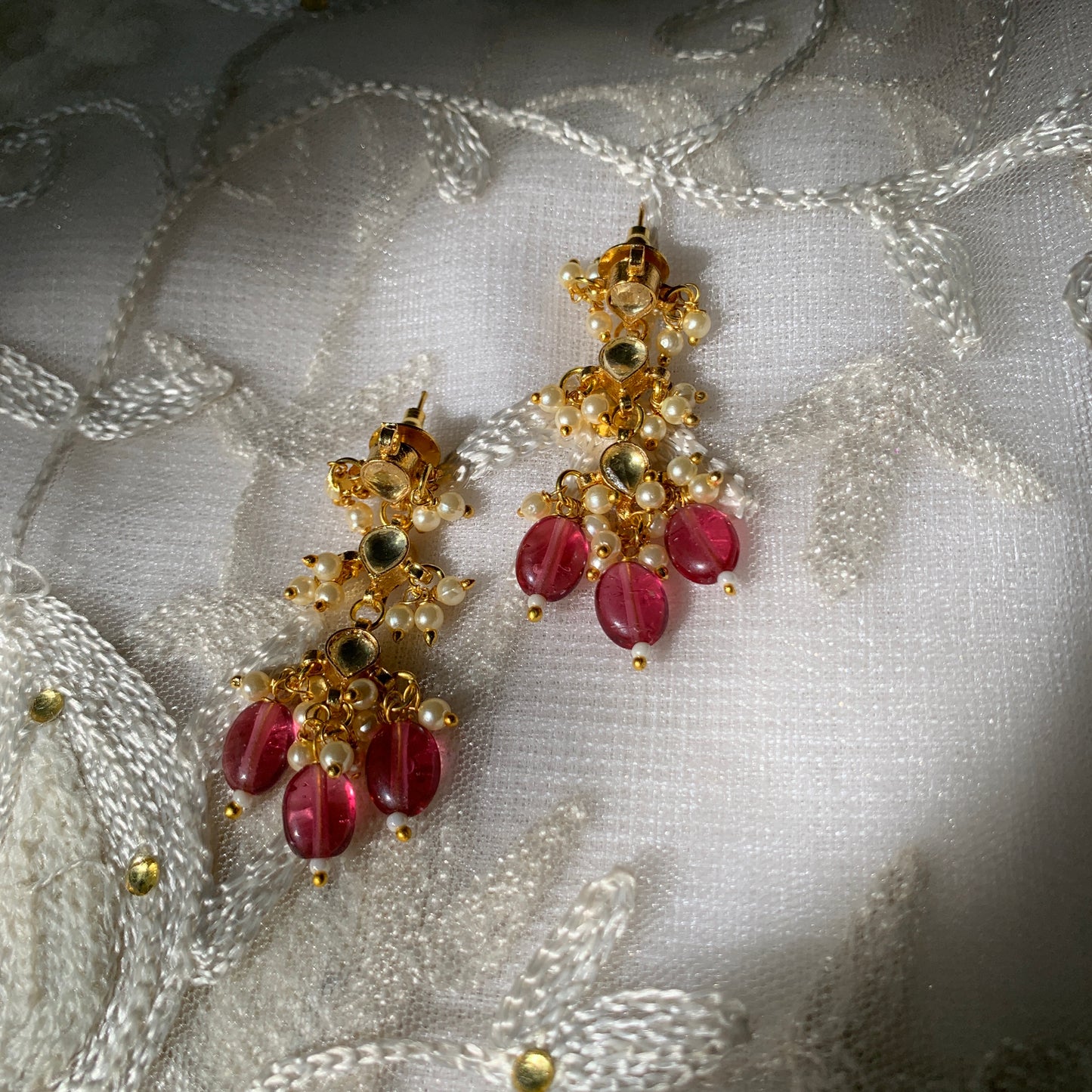 Pink Drops Kundan Earrings
