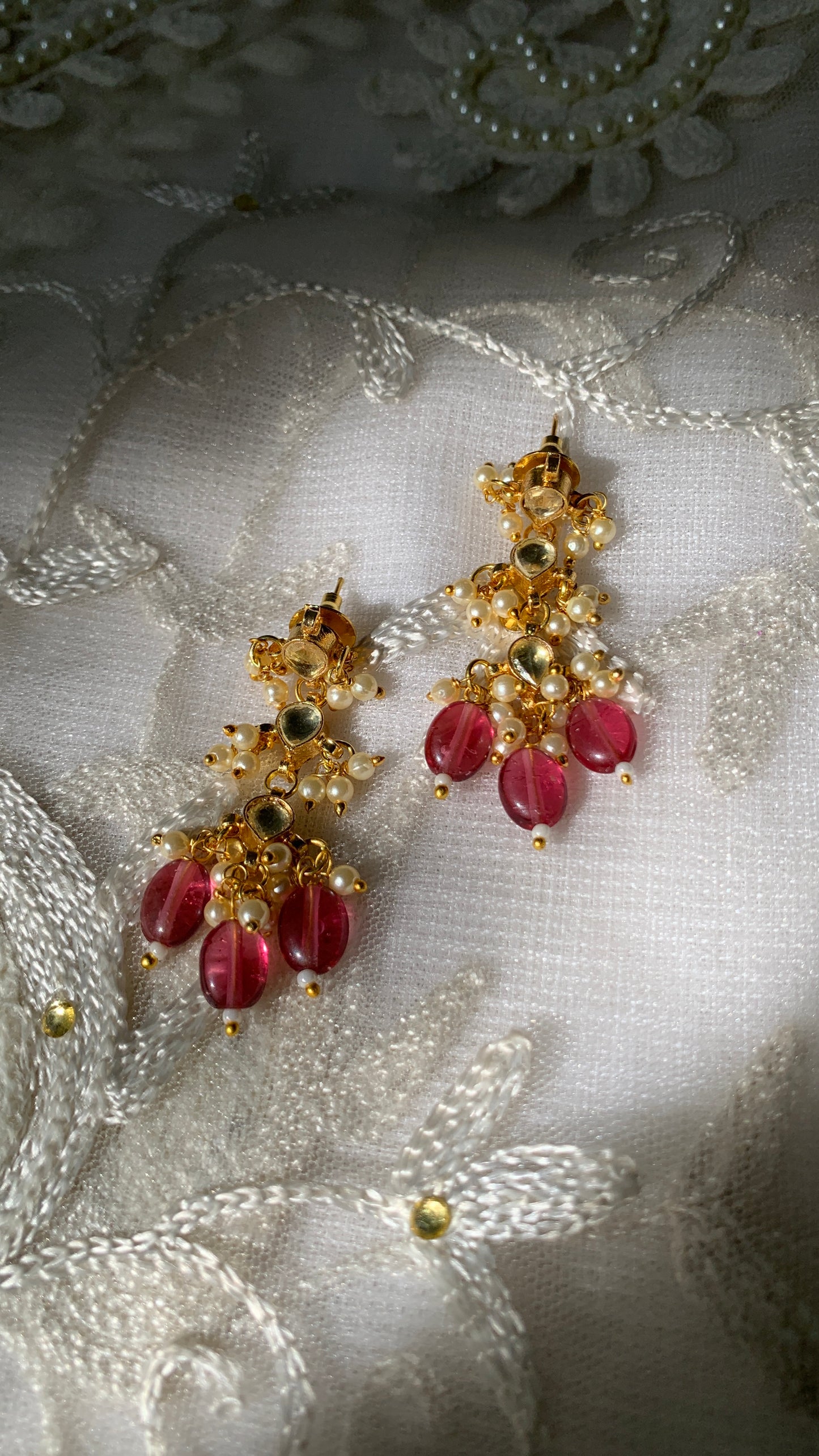 Pink Drops Kundan Earrings