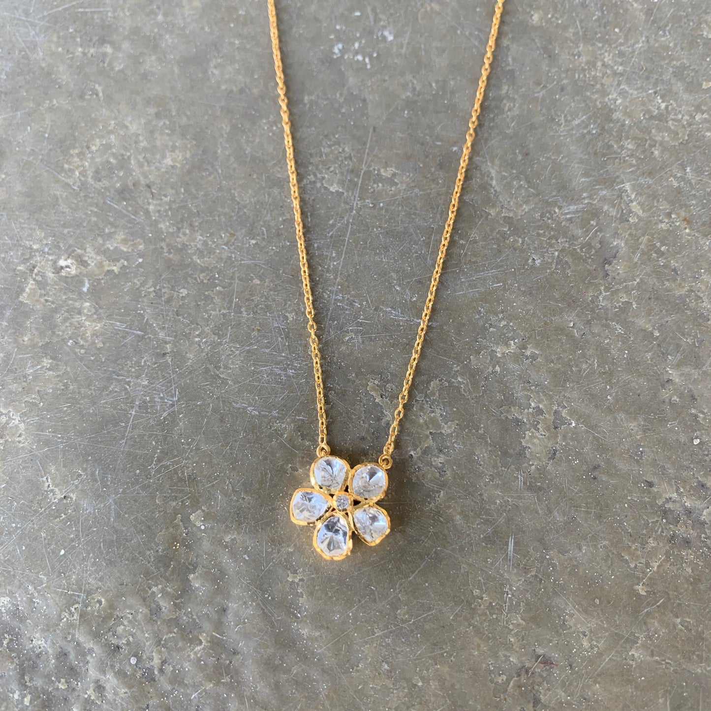 Floral Polki Pendant Set With Ring