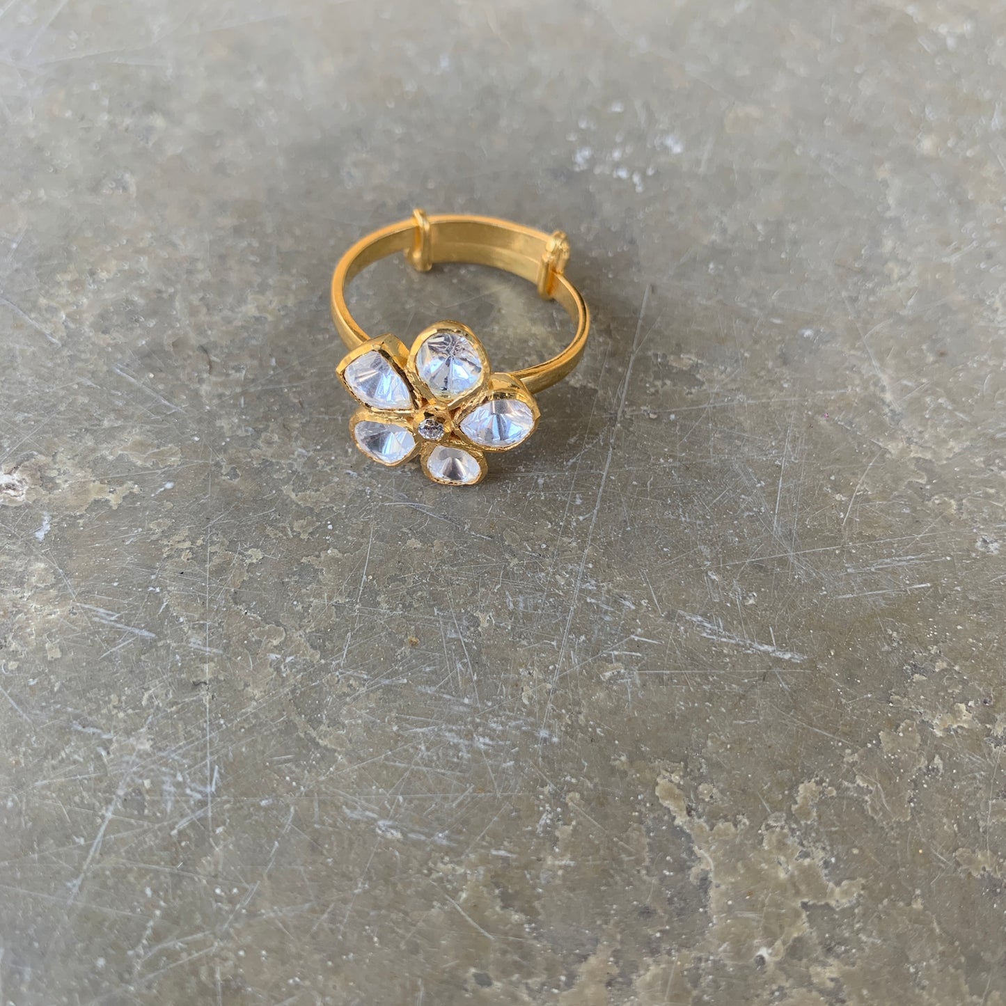 Floral Polki Pendant Set With Ring