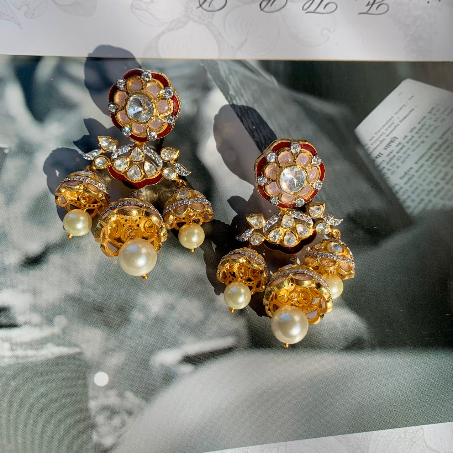 Red Meenakari Jharoka Earrings