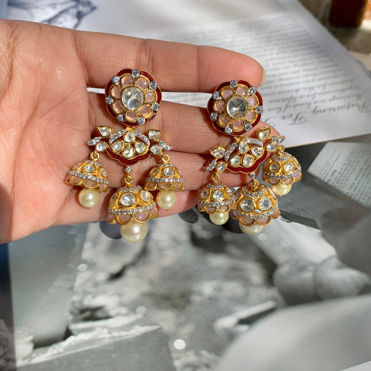 Red Meenakari Jharoka Earrings