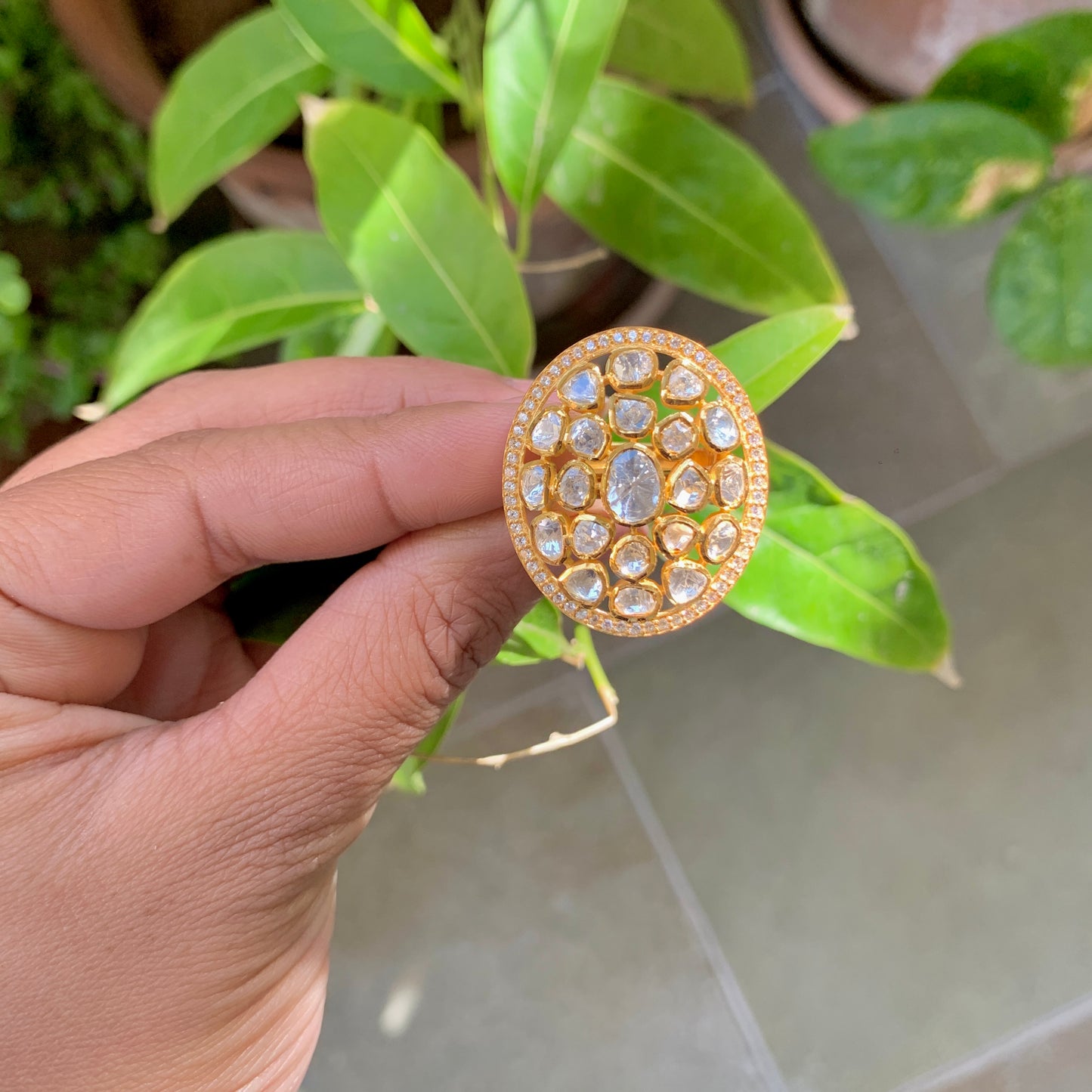 Oval Polki Ring