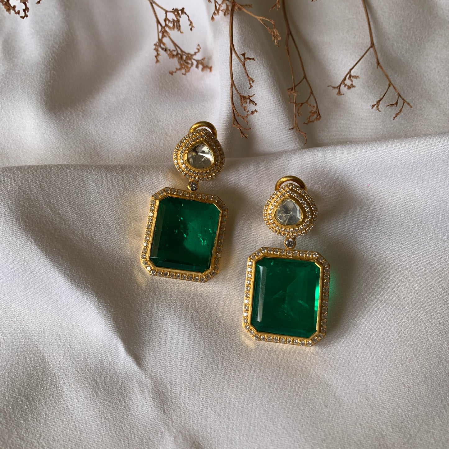 Emerald Polki Earrings