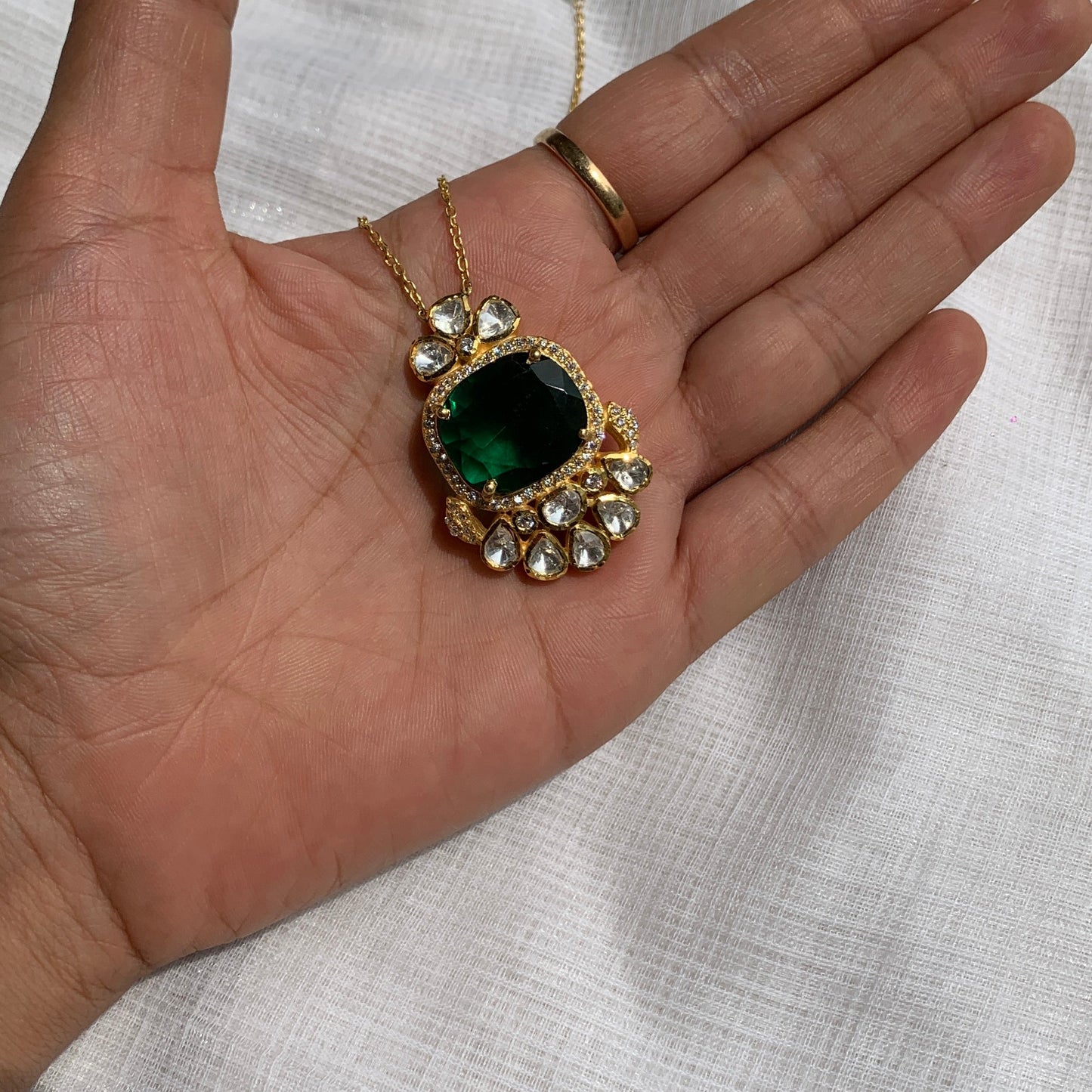 Emerald Polki Pendant