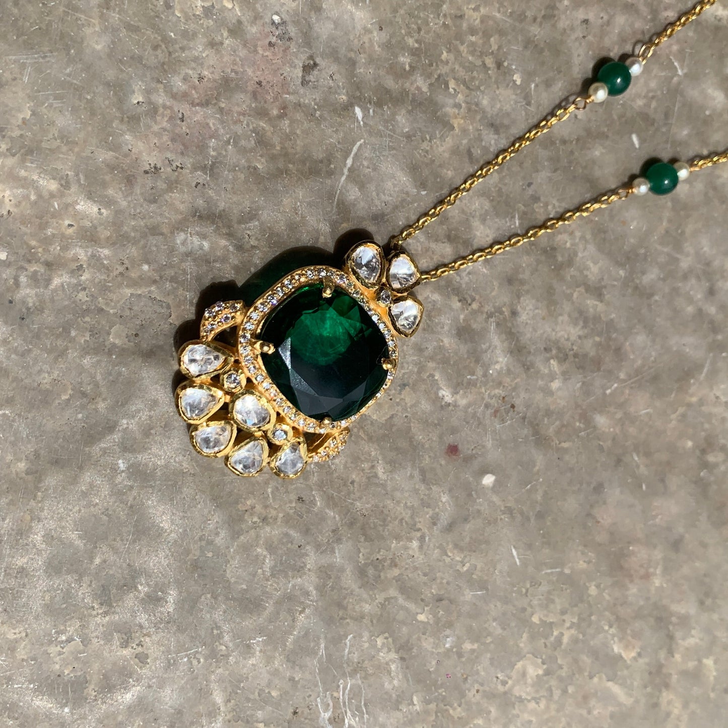 Emerald Polki Pendant