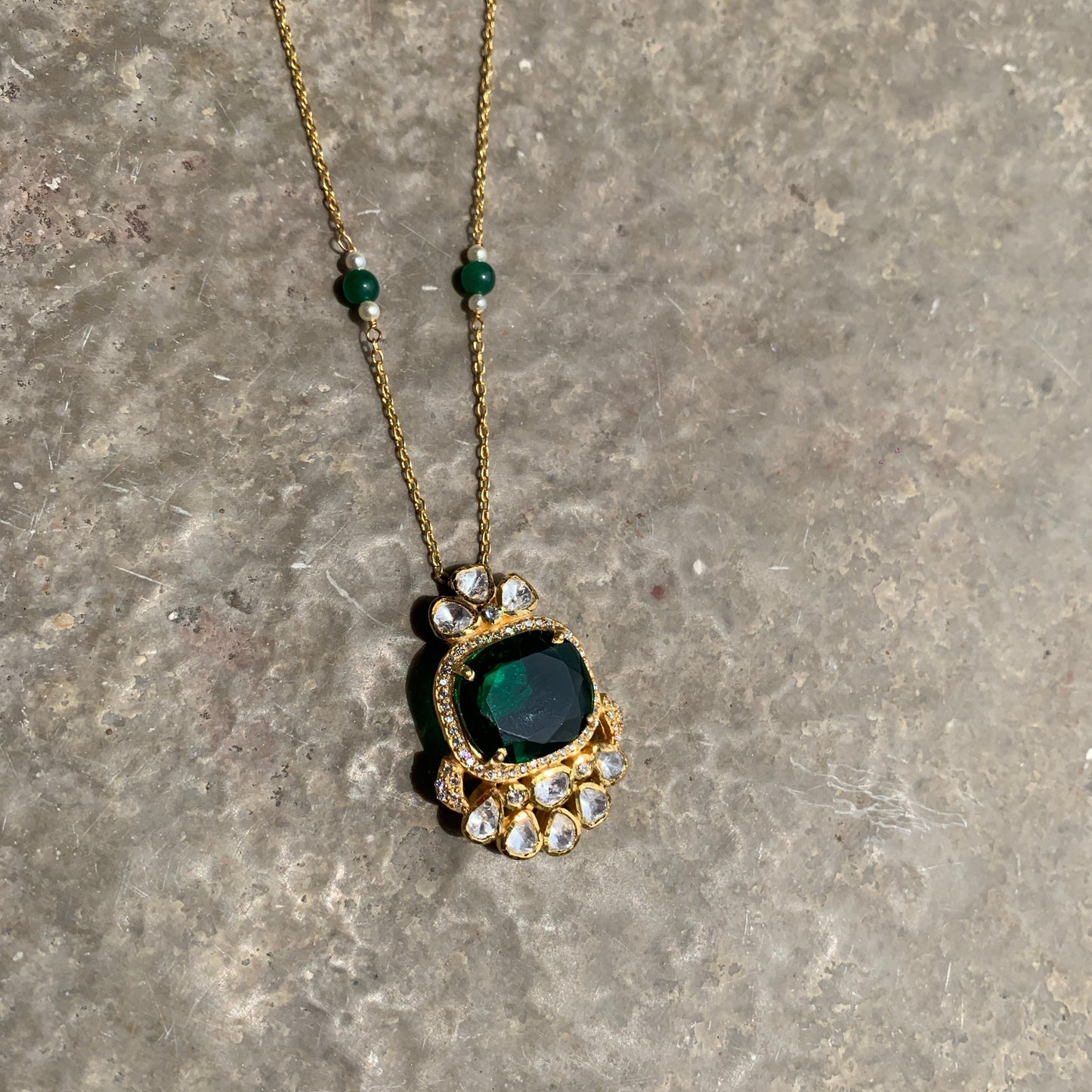 Emerald Polki Pendant