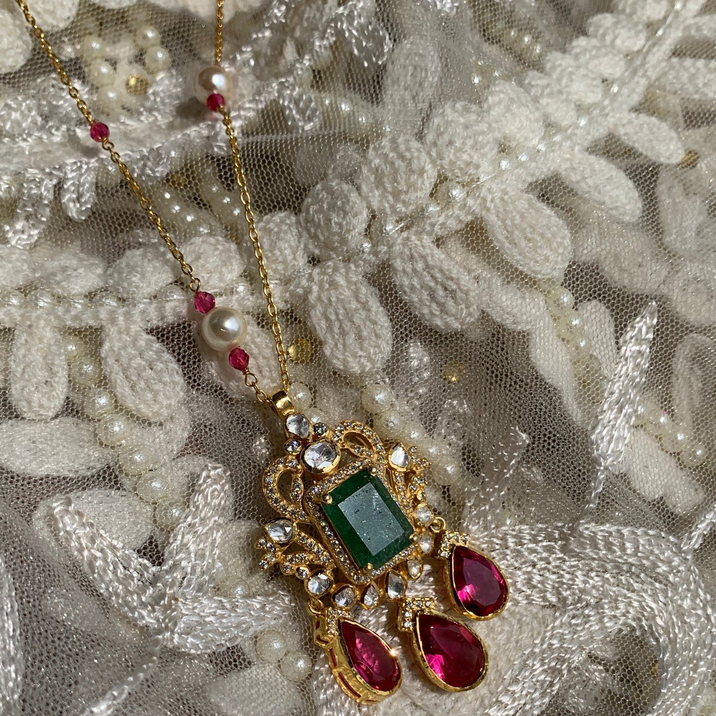Emerald Ruby Polki Pendant