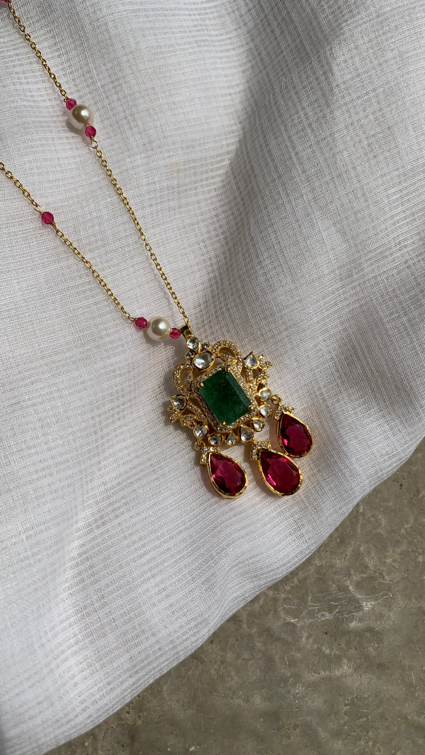 Emerald Ruby Polki Pendant