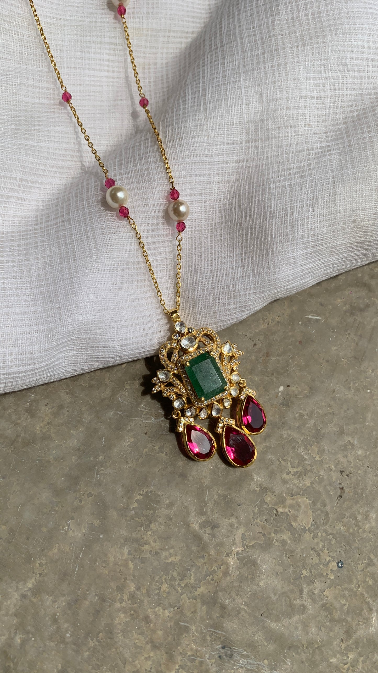 Emerald Ruby Polki Pendant
