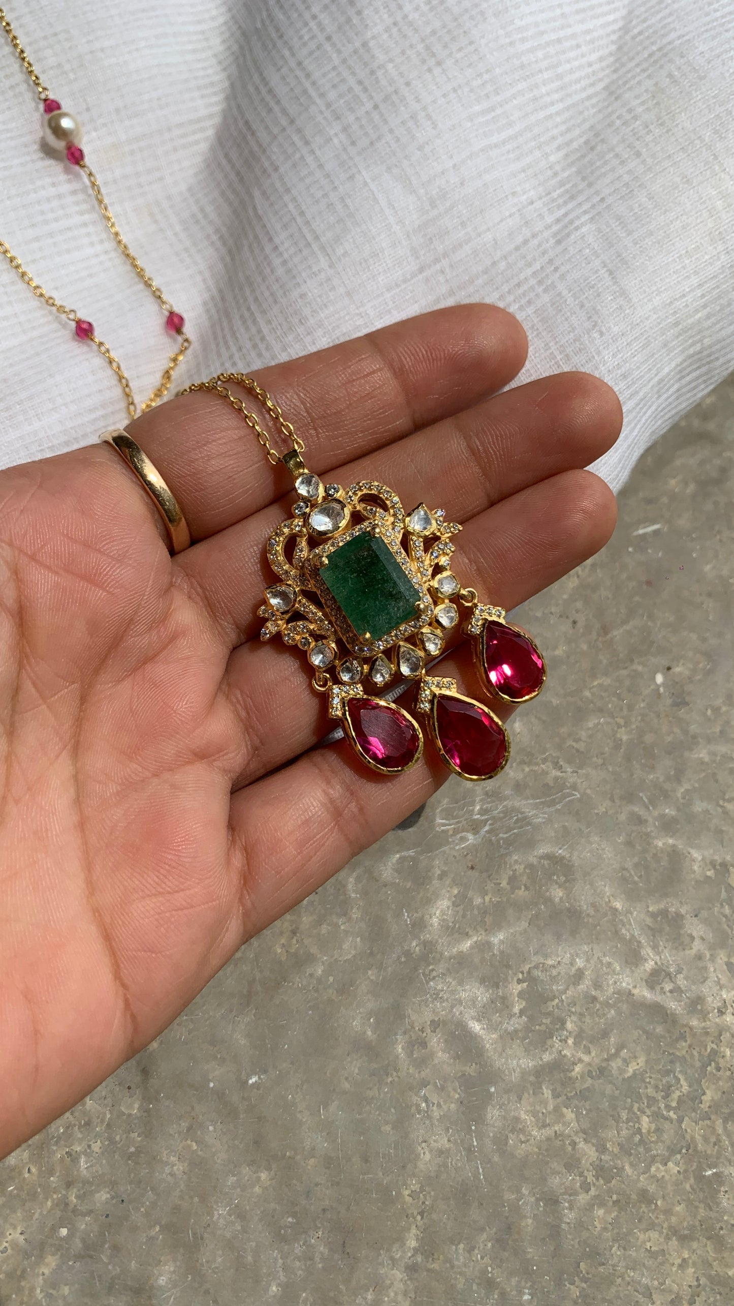 Emerald Ruby Polki Pendant