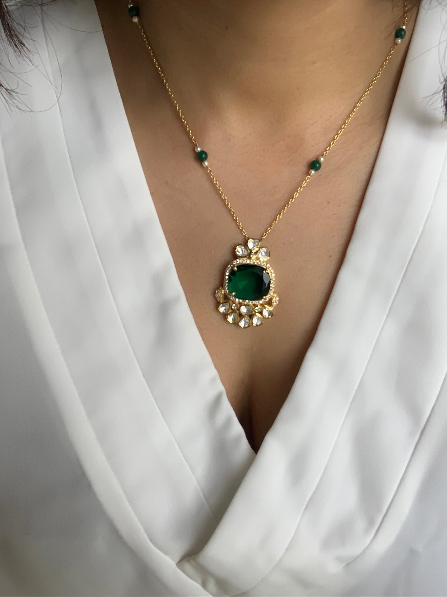 Emerald Polki Pendant