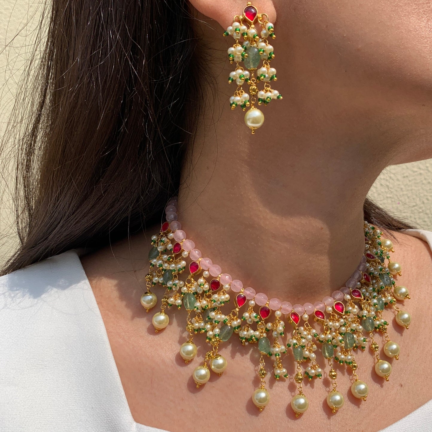 Pink Pearls Choker Set