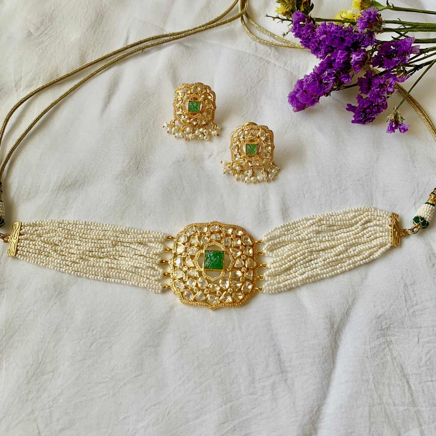 Carved Emerald Choker Set