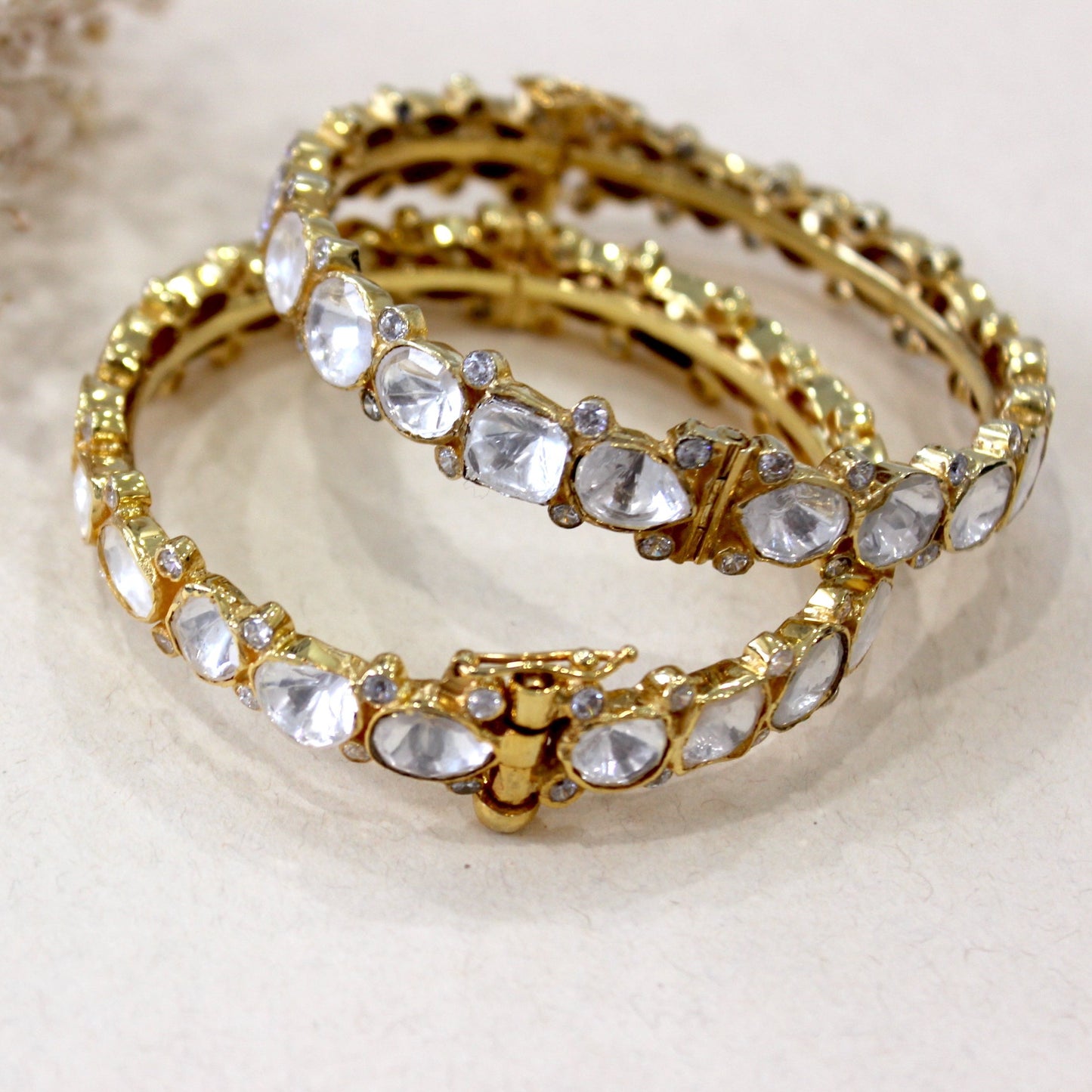 Single Line Polki Bangles with Zircons - Set of 2