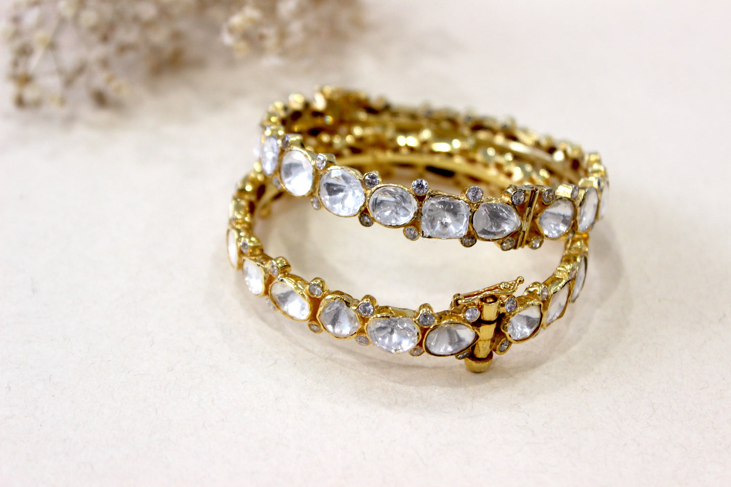 Single Line Polki Bangles with Zircons - Set of 2
