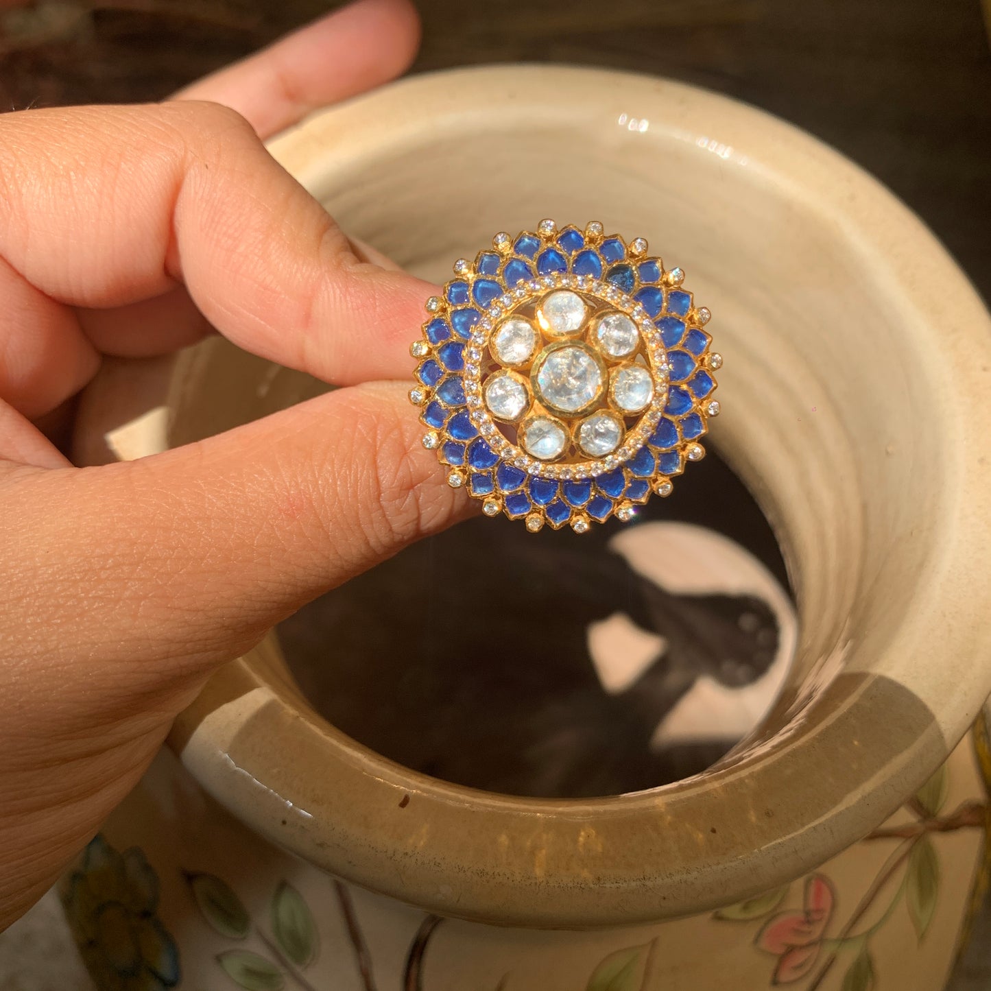Blue Sapphire Polki Ring