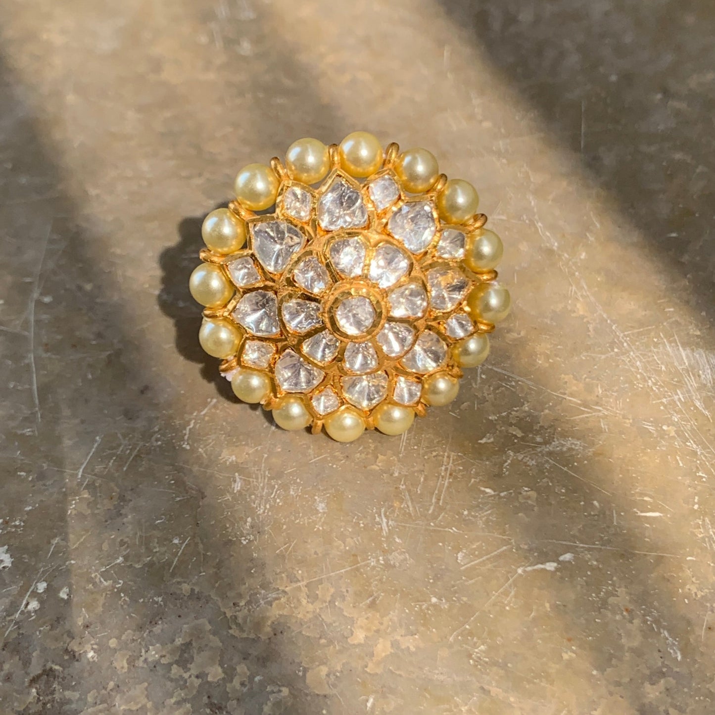 Pearl Polki Ring