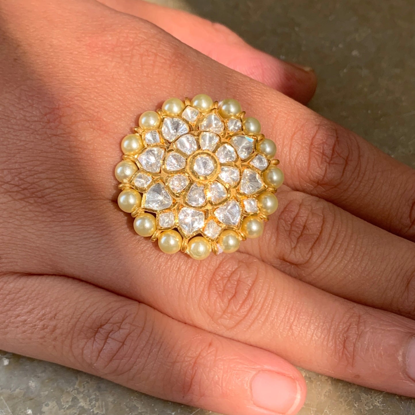 Pearl Polki Ring