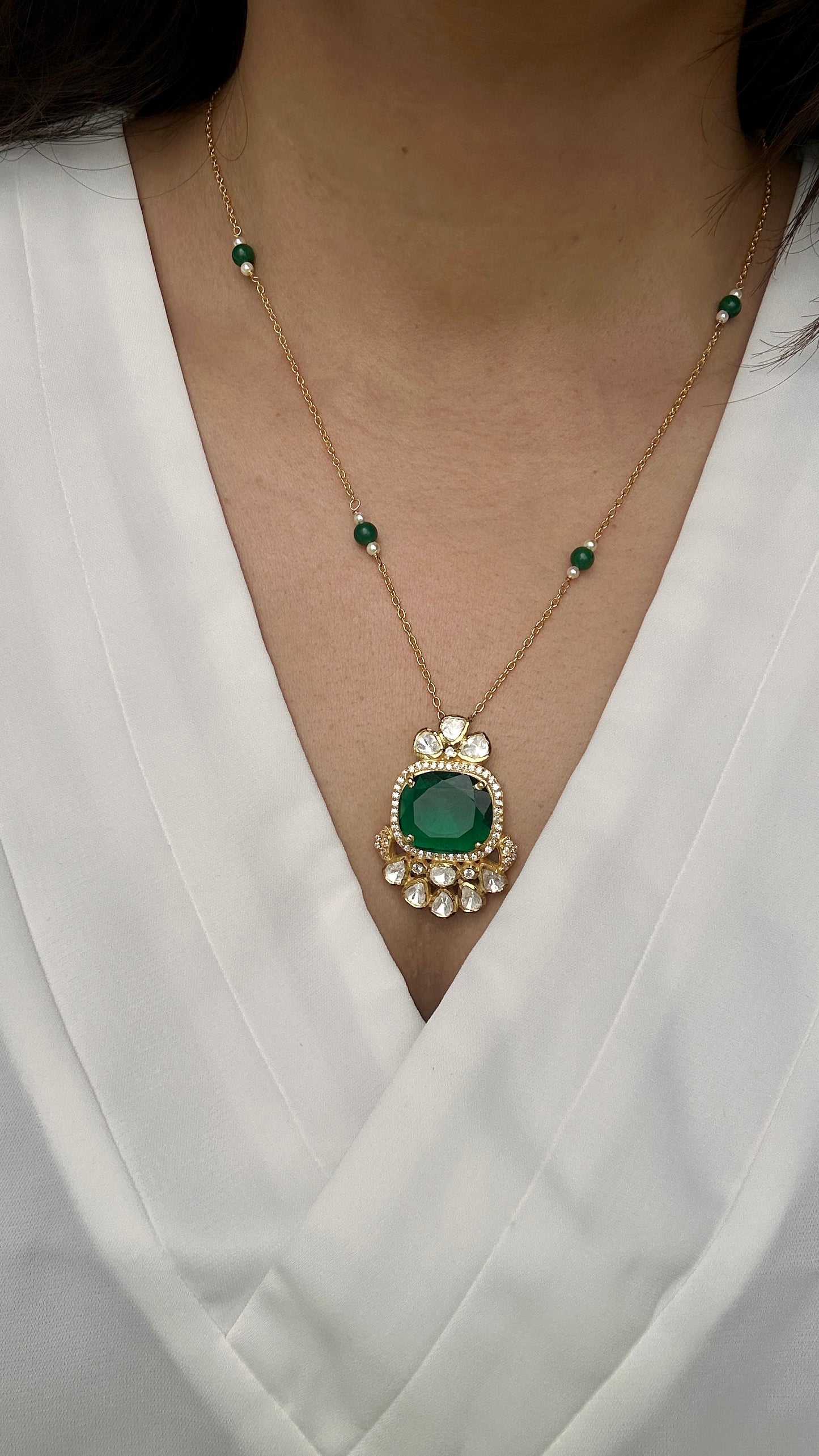 Emerald Polki Pendant