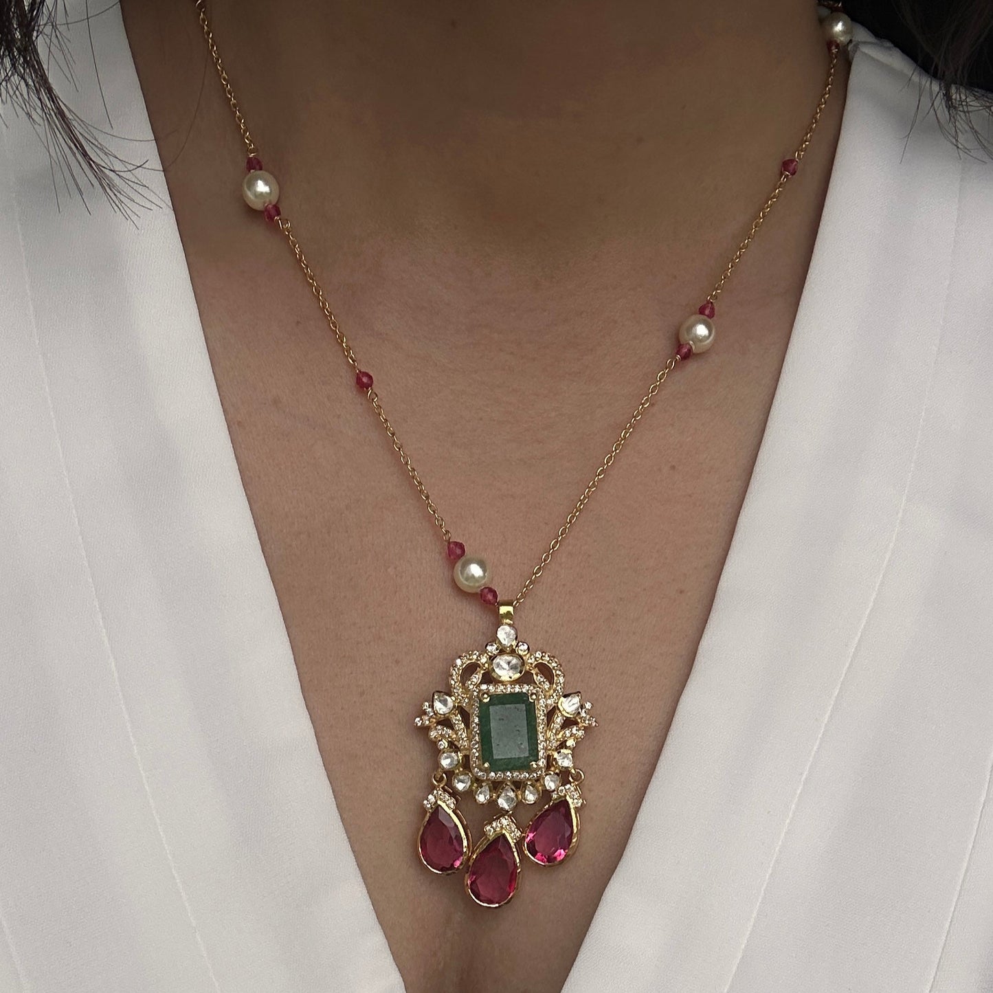 Emerald Ruby Polki Pendant