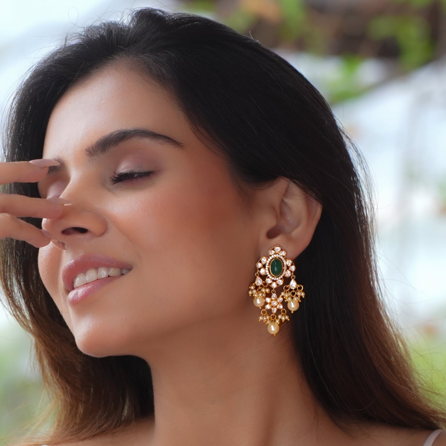 Emerald Pearl Polki Earrings