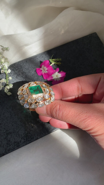 14k Gold Emerald Diamond Gold Ring