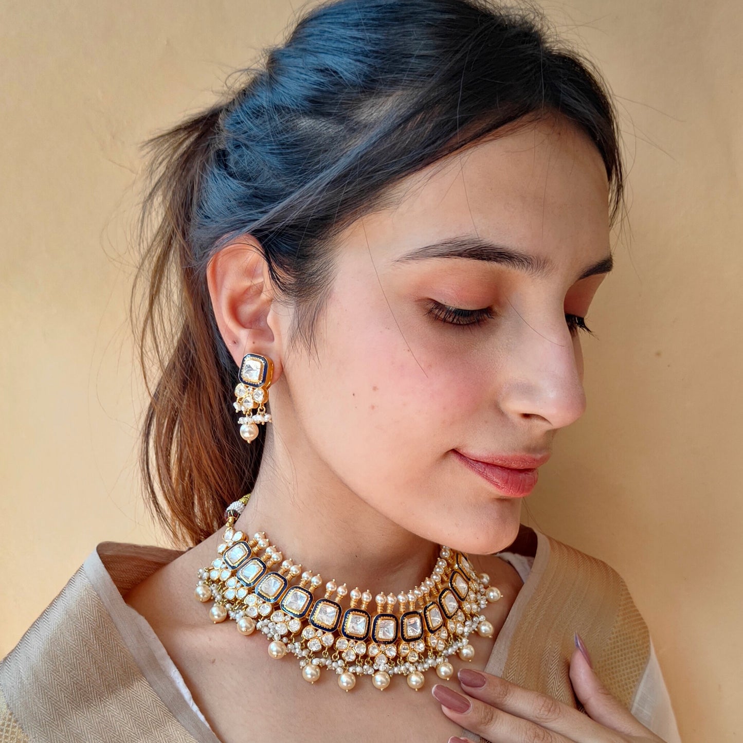 Blue Meenakari Choker Set
