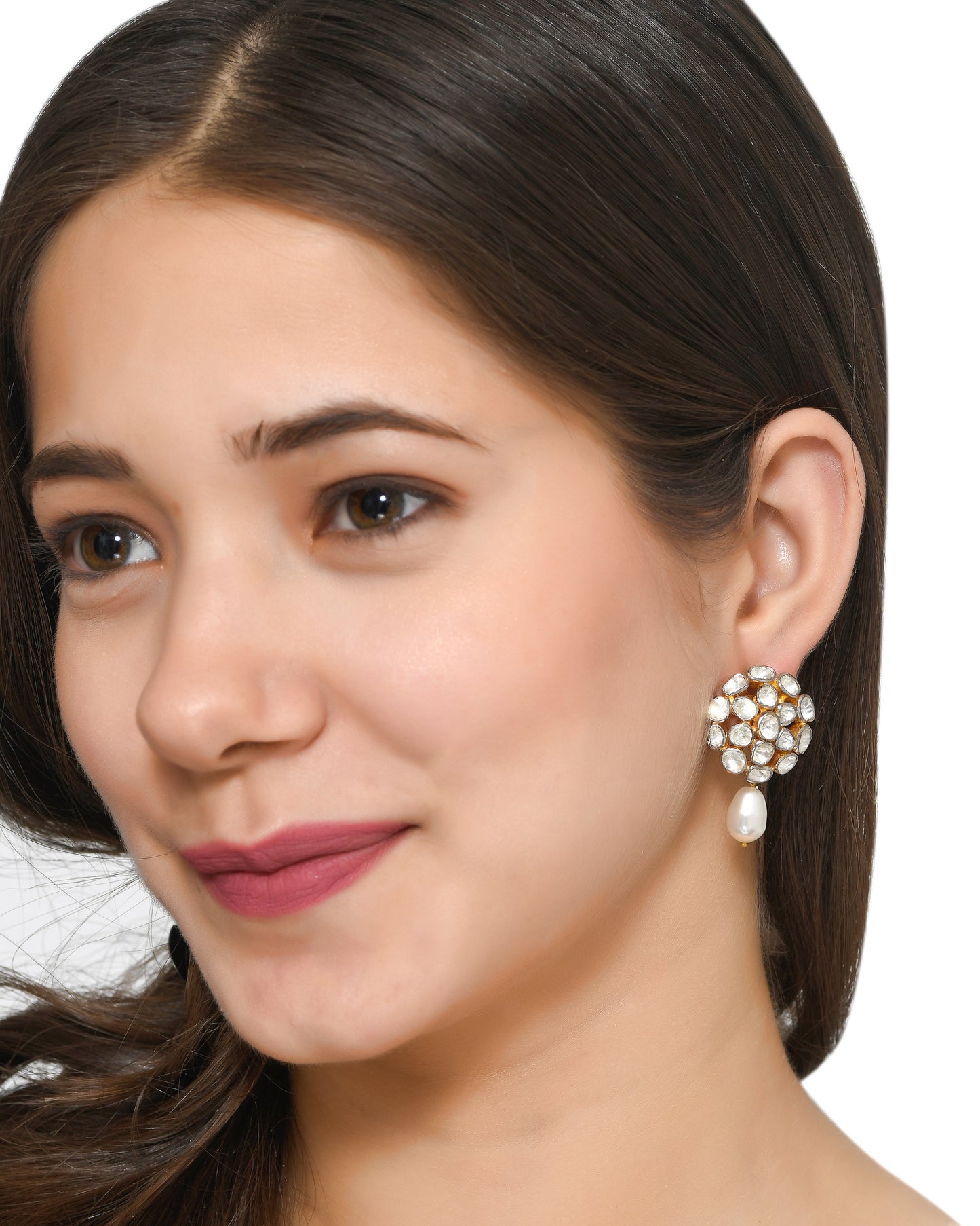 Floral Pearl Polki Studs