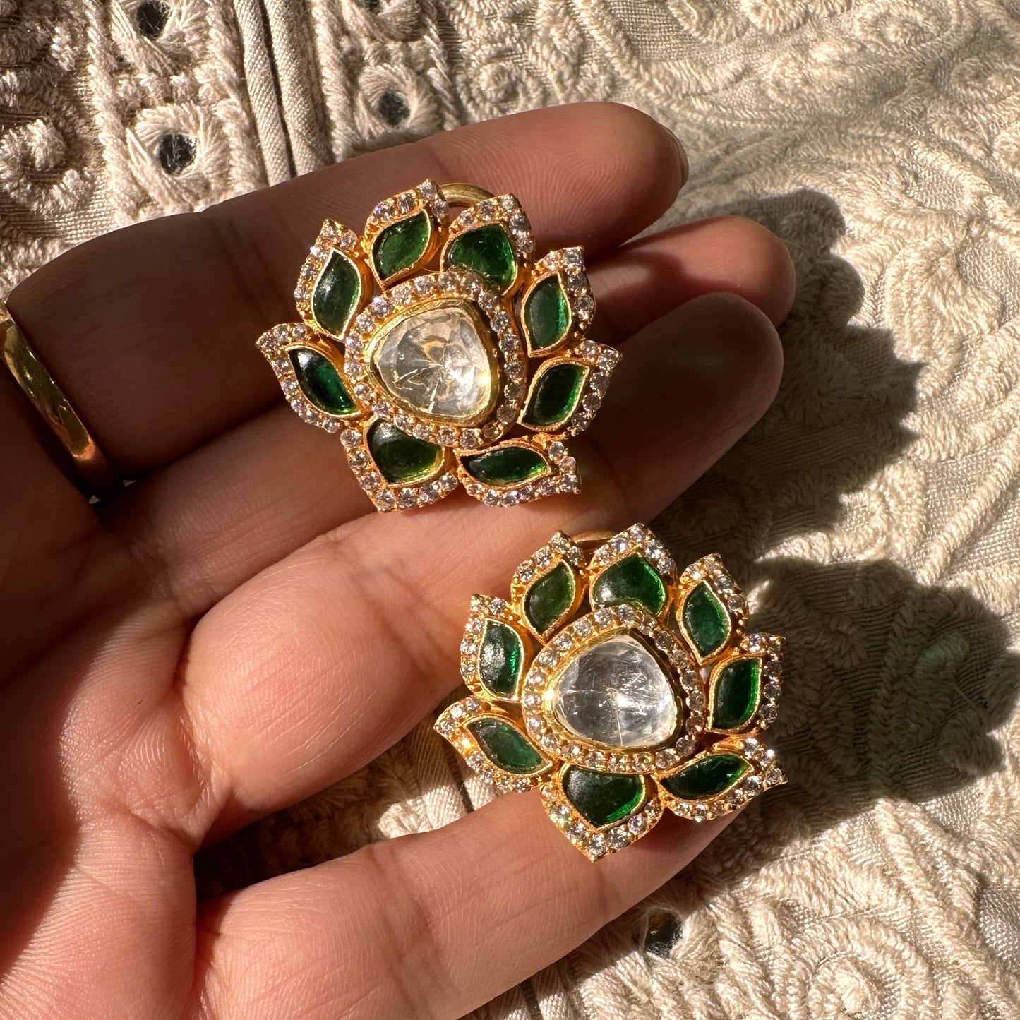Green Meenakari Studs