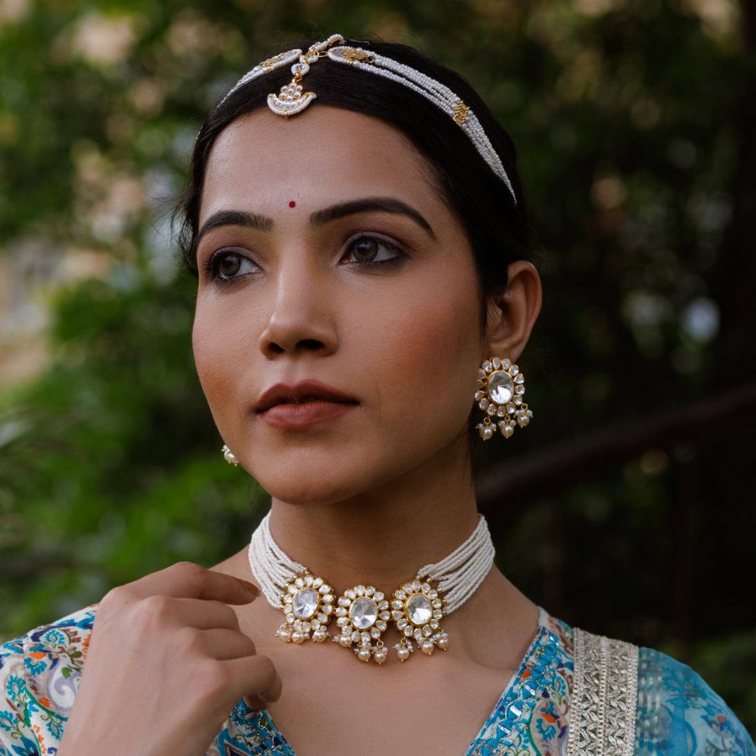 Aiza Pearl Choker Set in Moissanite Polki