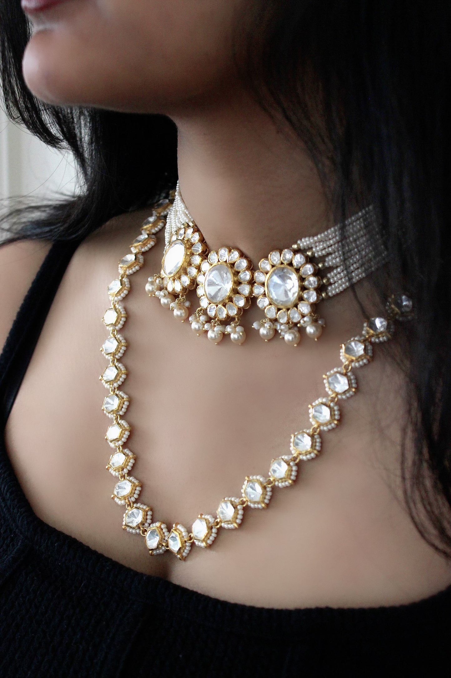 Shiza Long Pearl Necklace Set