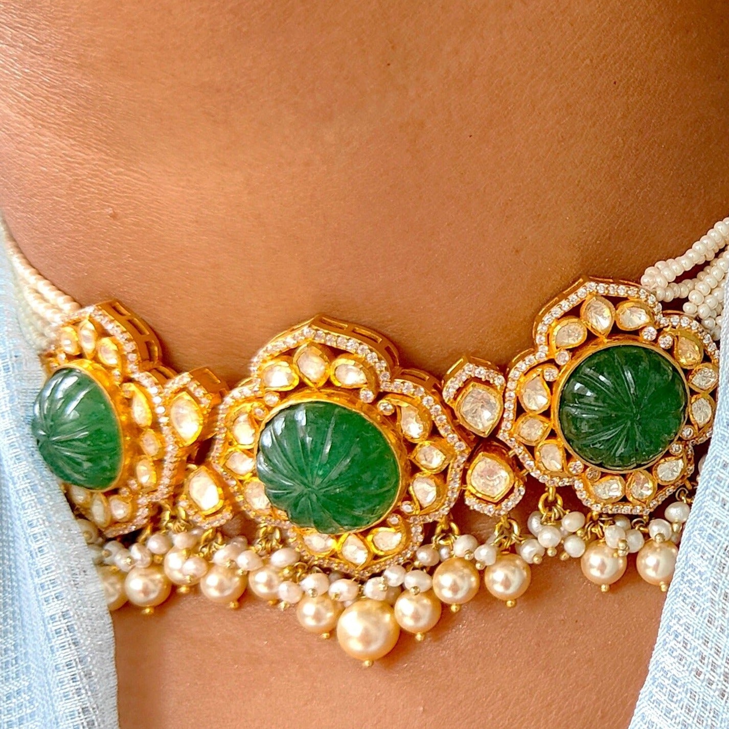 Carved Emerald Choker Necklace