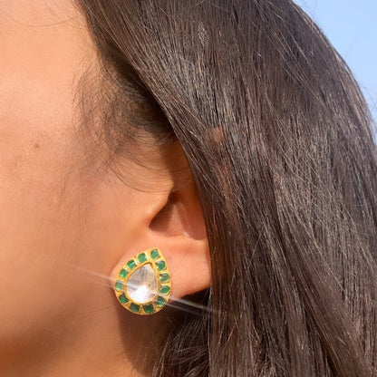 Green Meenakari Studs