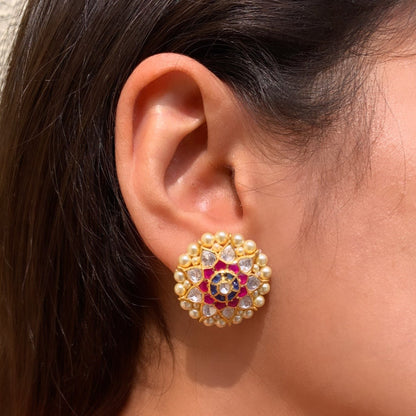 Multi coloured Polki Earrings