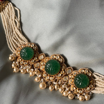 Carved Emerald Choker Necklace