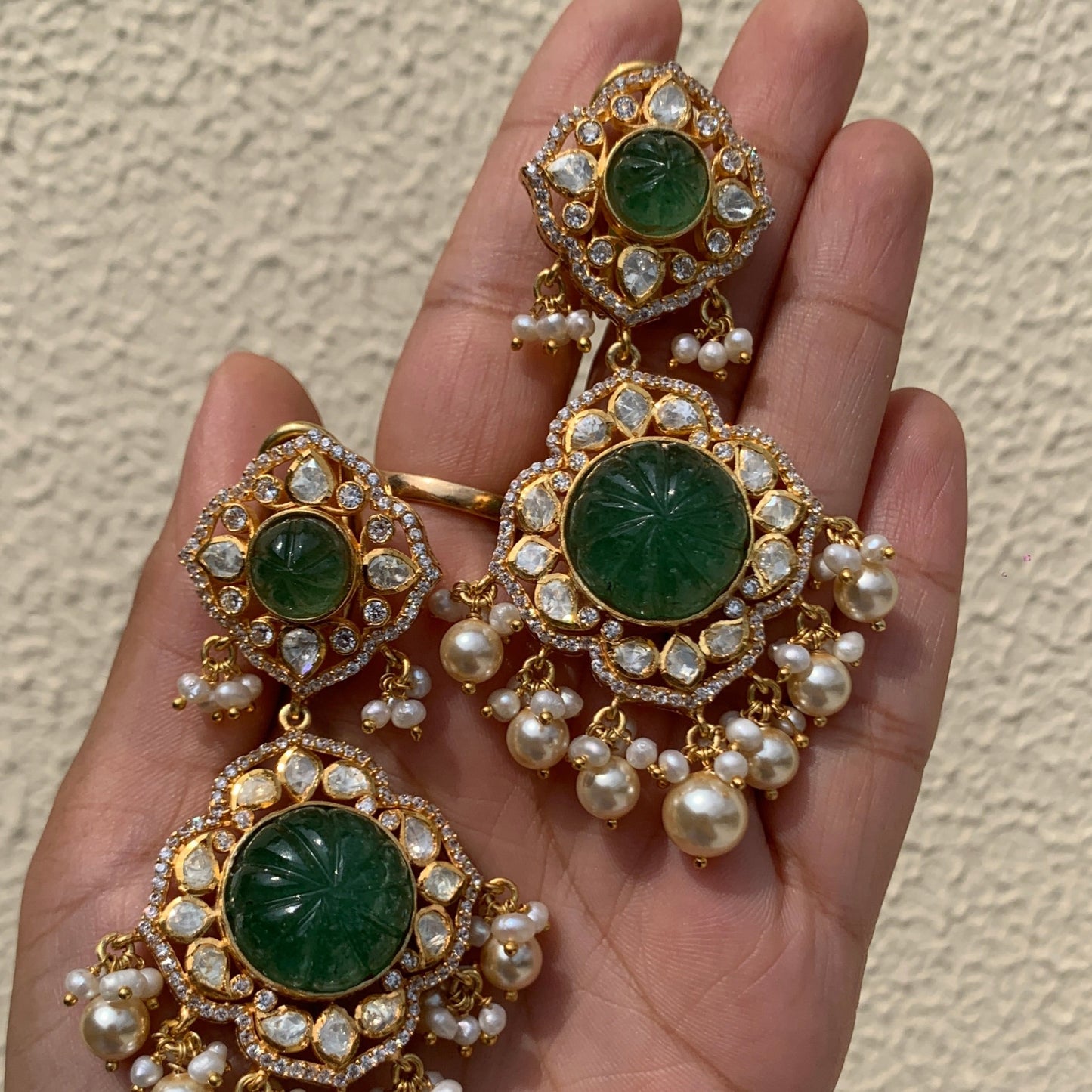 Carved Emerald Earrings
