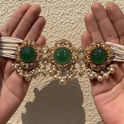 Carved Emerald Choker Necklace