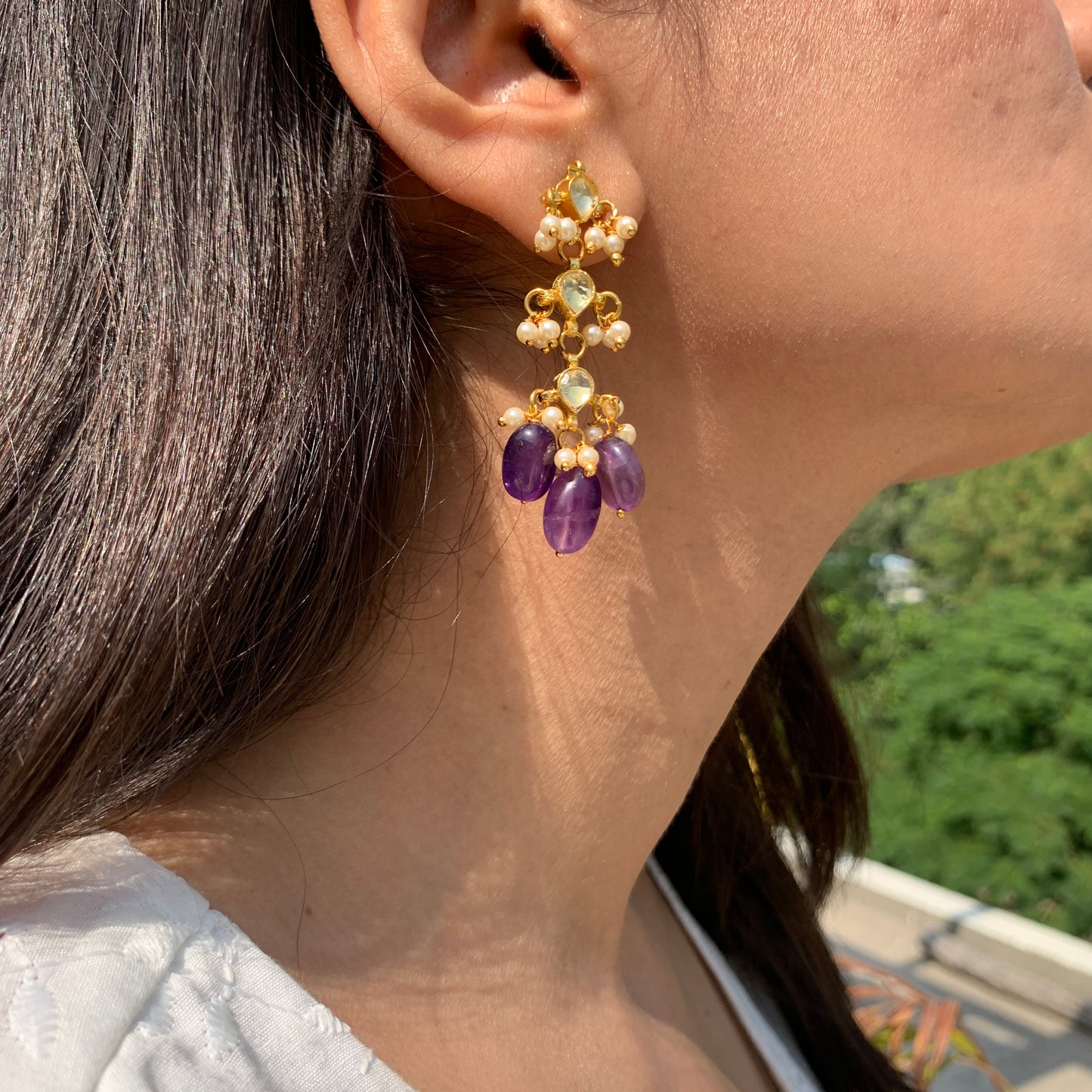 Purple Kundan Earrings
