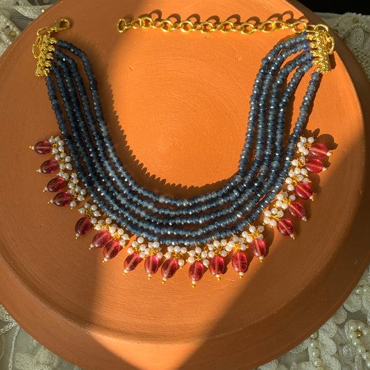 Blue String Brass Choker