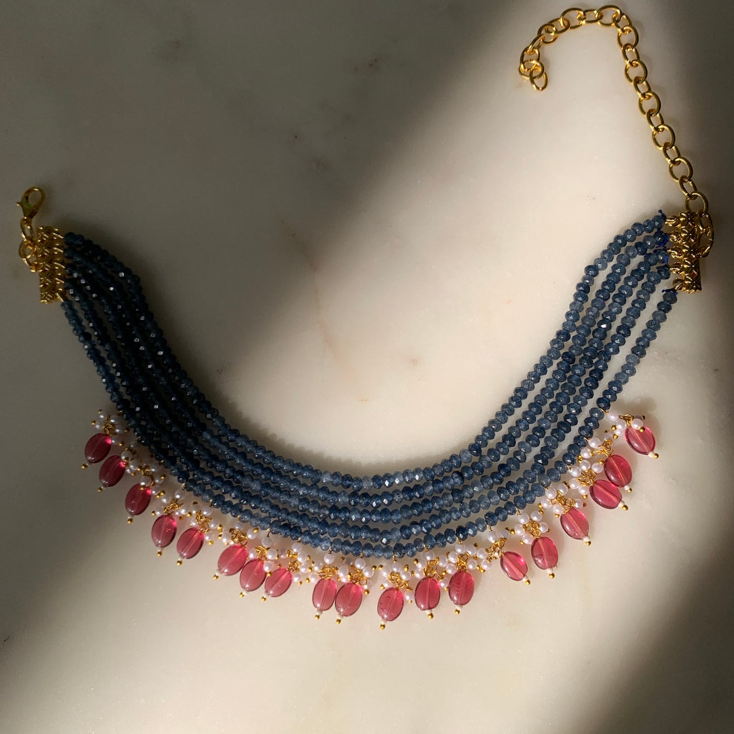Blue String Brass Choker