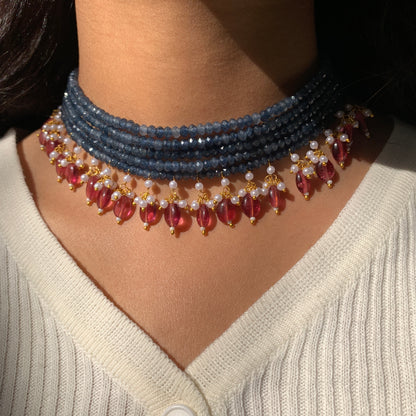 Blue String Brass Choker Set
