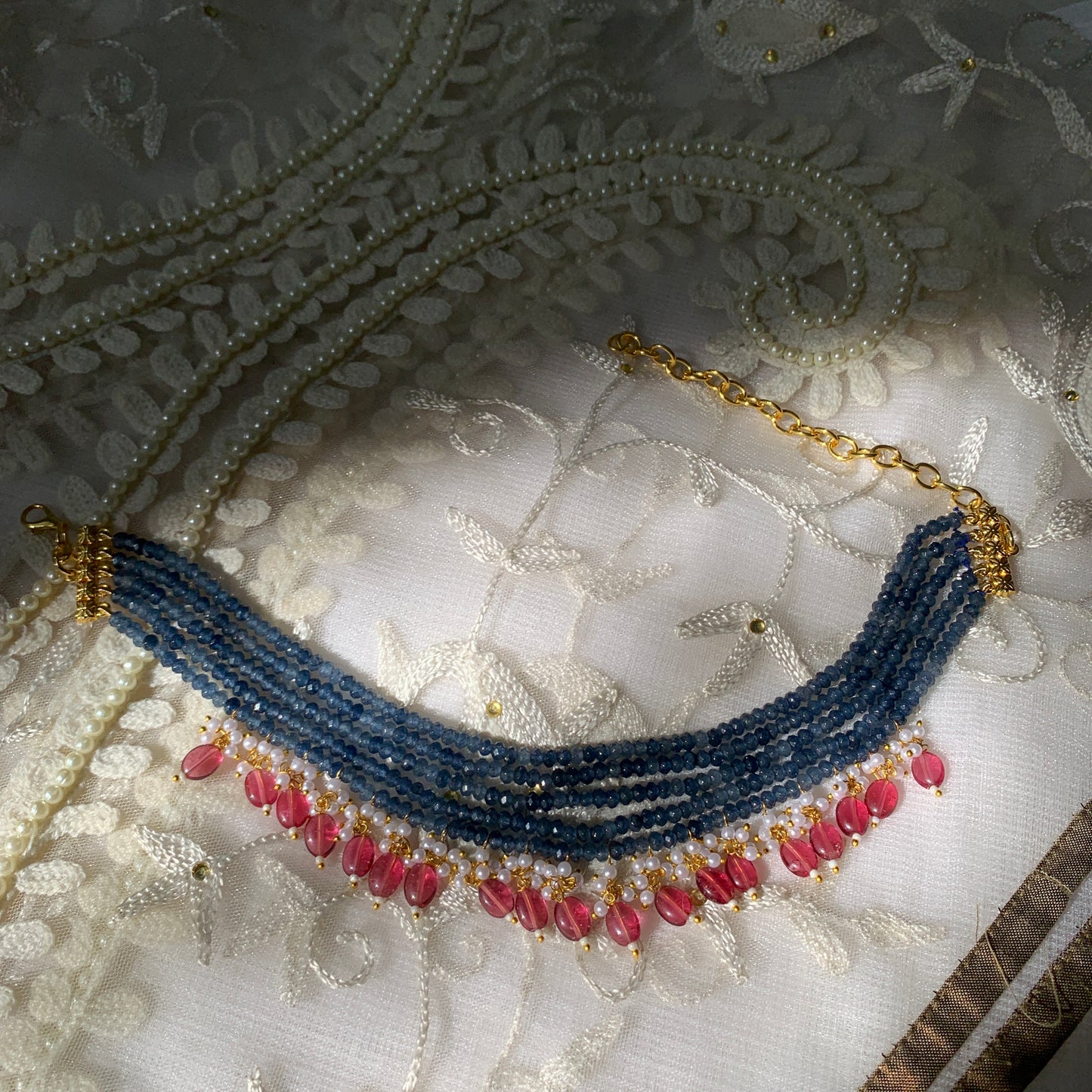 Blue String Brass Choker