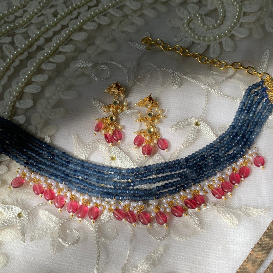 Blue String Brass Choker Set