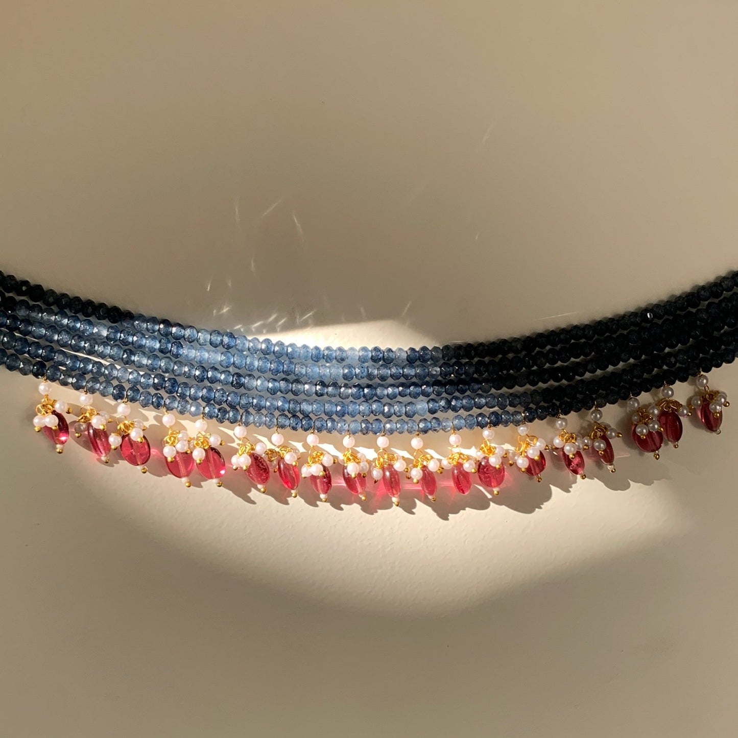 Blue String Brass Choker