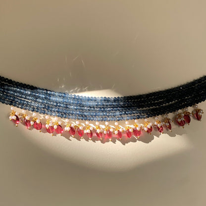 Blue String Brass Choker