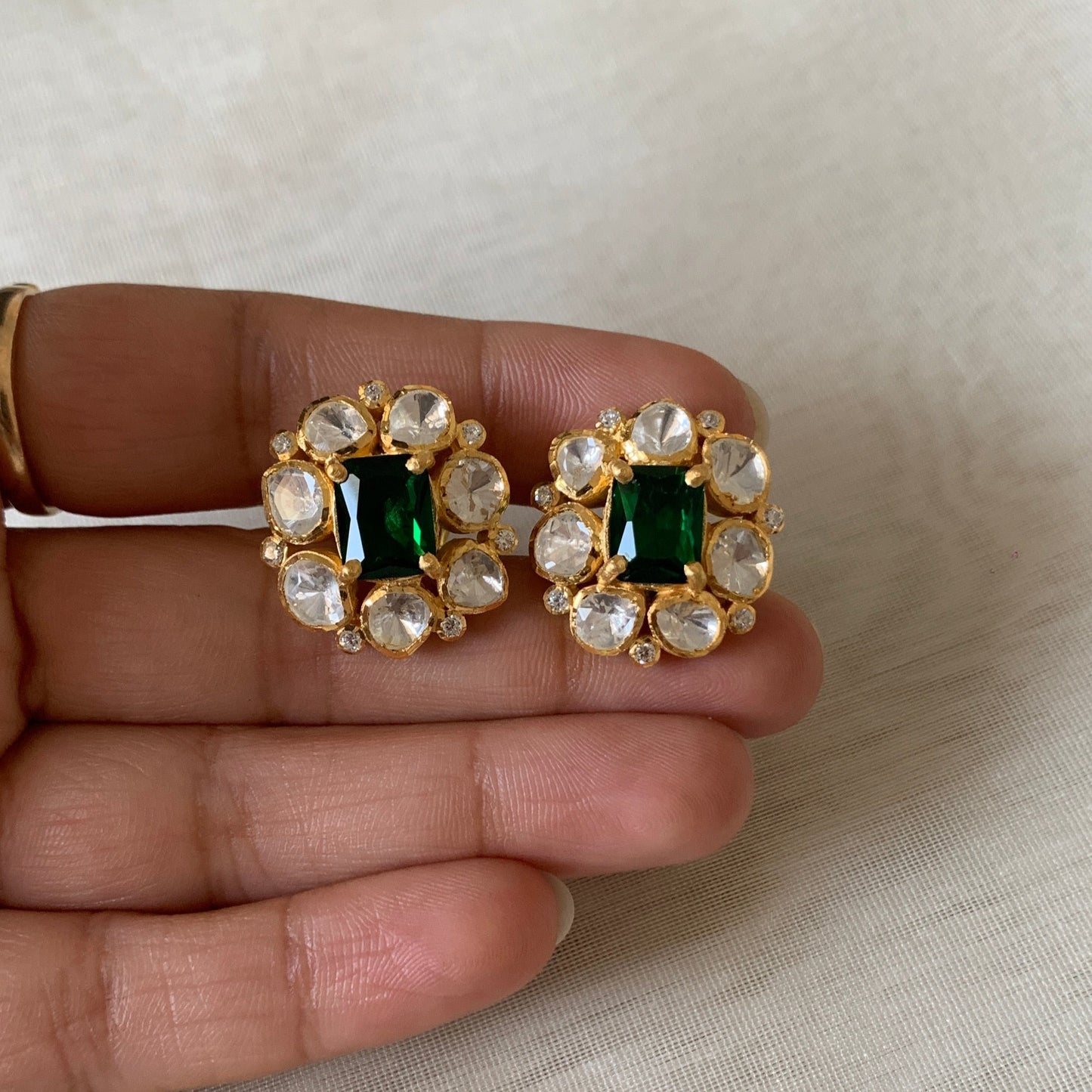 Emerald Polki Earrings