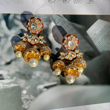 Red Meenakari Jharoka Earrings